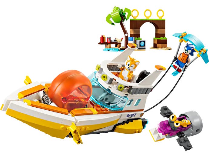 Bild des Lego-Sets „Tail's Adventure Boat“, einschließlich Tails-Reitboot mit Sonic-Parasailing