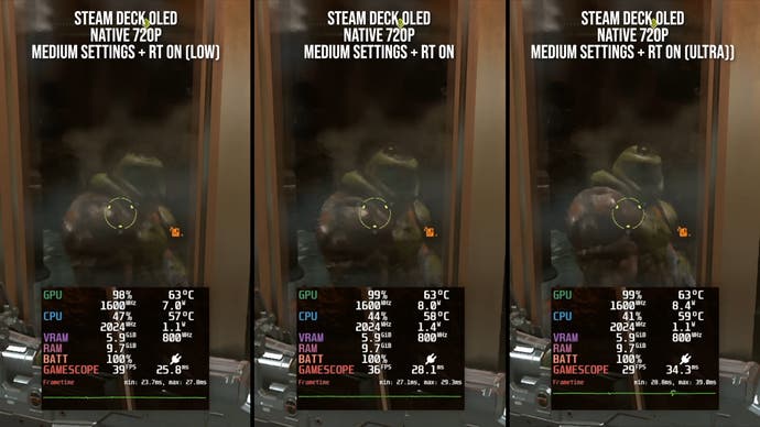Steam-Deck-Raytracing-Screenshots: Steam-Deck-OLED mit verschiedenen RT-Einstellungen