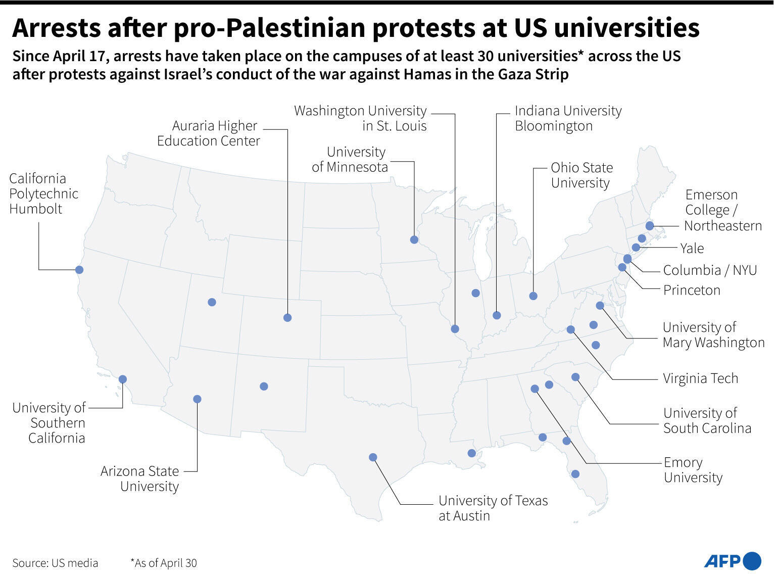 Verhaftungen nach pro-palästinensischen Protesten an US-Universitäten.