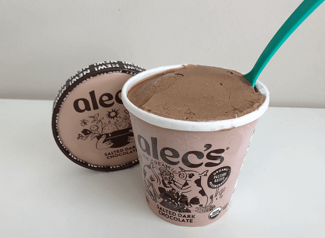 open container of chocolate ice cream 