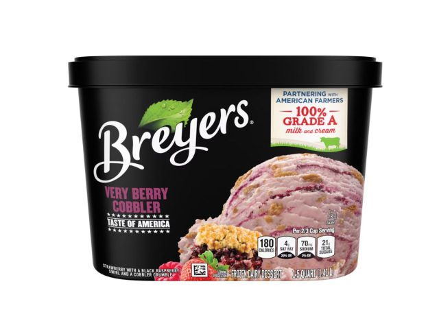 container of Breyer's Very Berry Cobbler on a white background