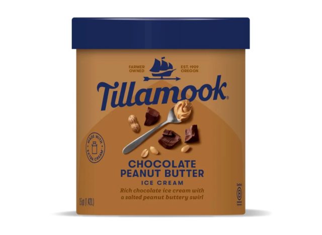 carton of Tillamook Peanut Butter Ice Cream on a white background