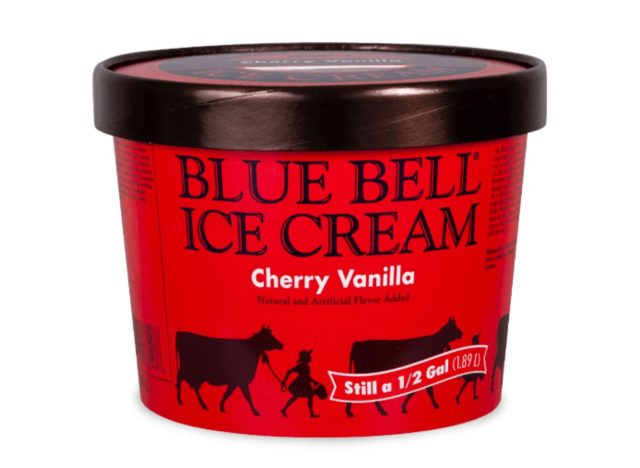 carton of Blue Bell Cherry Vanilla ice cream