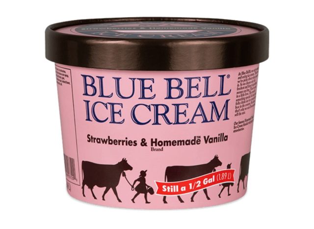 carton of Blue Bell Strawberry and Vanilla ice cream 