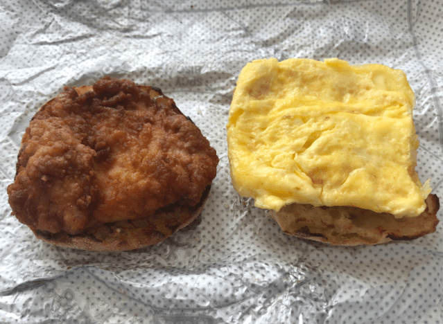chick fil-a chicken egg and cheese muffin openfaced 