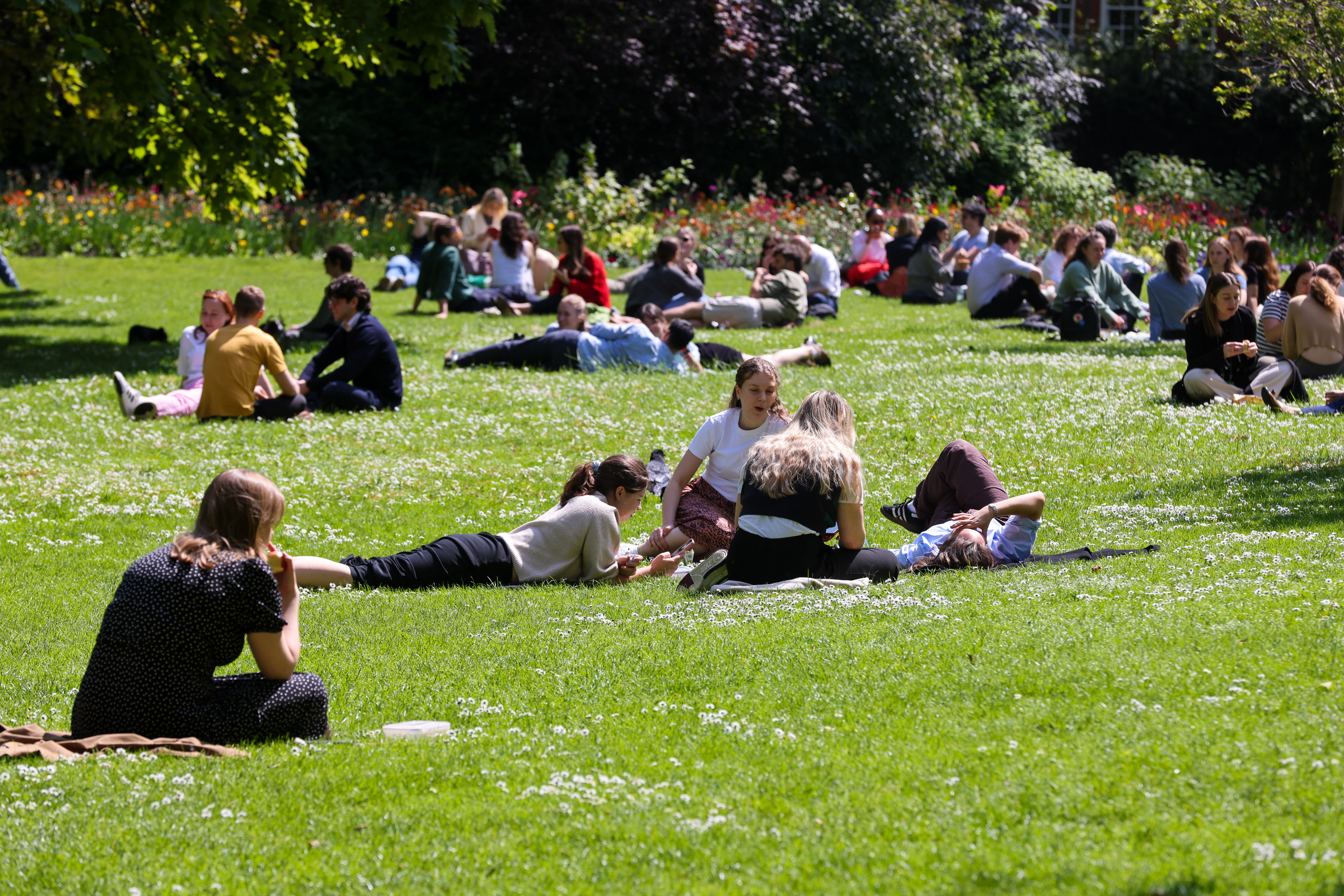 Die Londoner strömten in Scharen in den St. James's Park im Zentrum Londons, um die gestrigen Sonnenstrahlen zu genießen