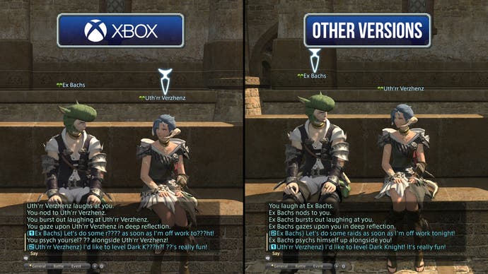 Final Fantasy 14: Chatfilter auf Xbox Series X/S im Vergleich zu anderen Versionen
