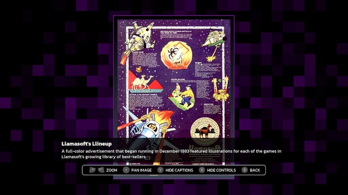 Eine Llamasoft-Werbung aus dem Jahr 1983 von Llamasoft: The Jeff Minter Story, die viele schöne Llamasoft-Spiele zeigt.